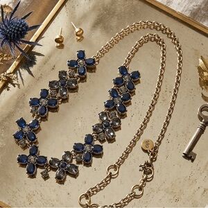 J.Crew Blue Crystal Flower Statement Necklace 2166